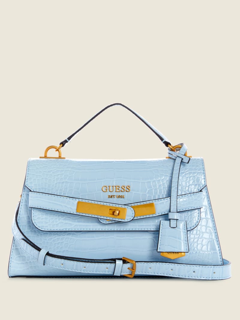 Blue Women's Guess Enisa-Handle Flap Satchel Bags | 3901765-PR