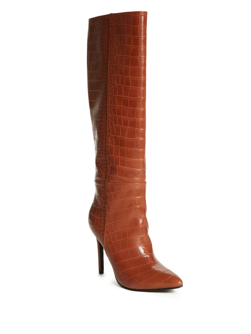 Brown Women's Guess Croc Knee-High Boots | 0641237-YH