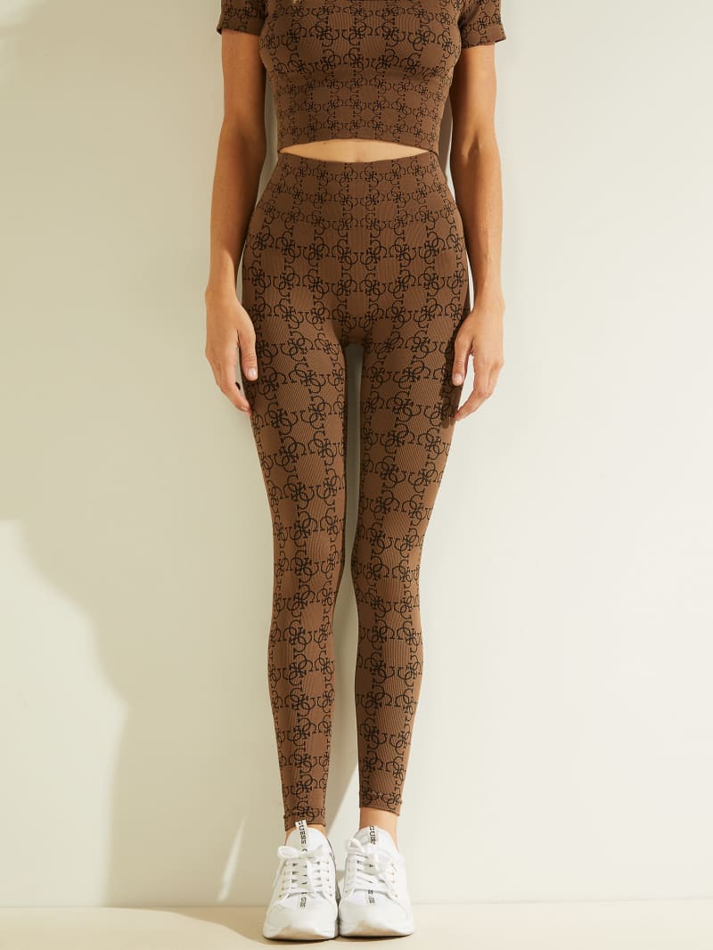 Brown Women's Guess Della Logo Print Leggings Pants | 2304751-KS