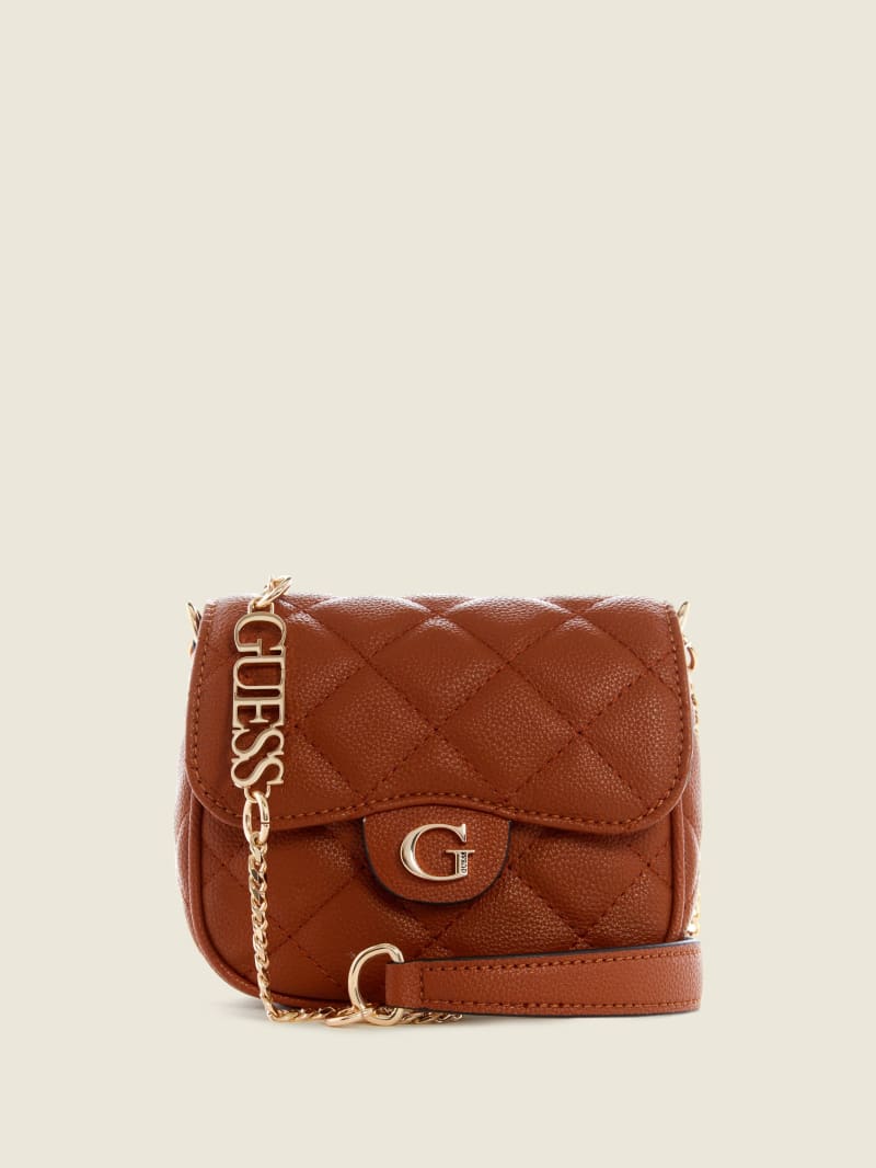 Brown Women's Guess Gillian Quilted Flap Crossbody Bags | 5901624-YL