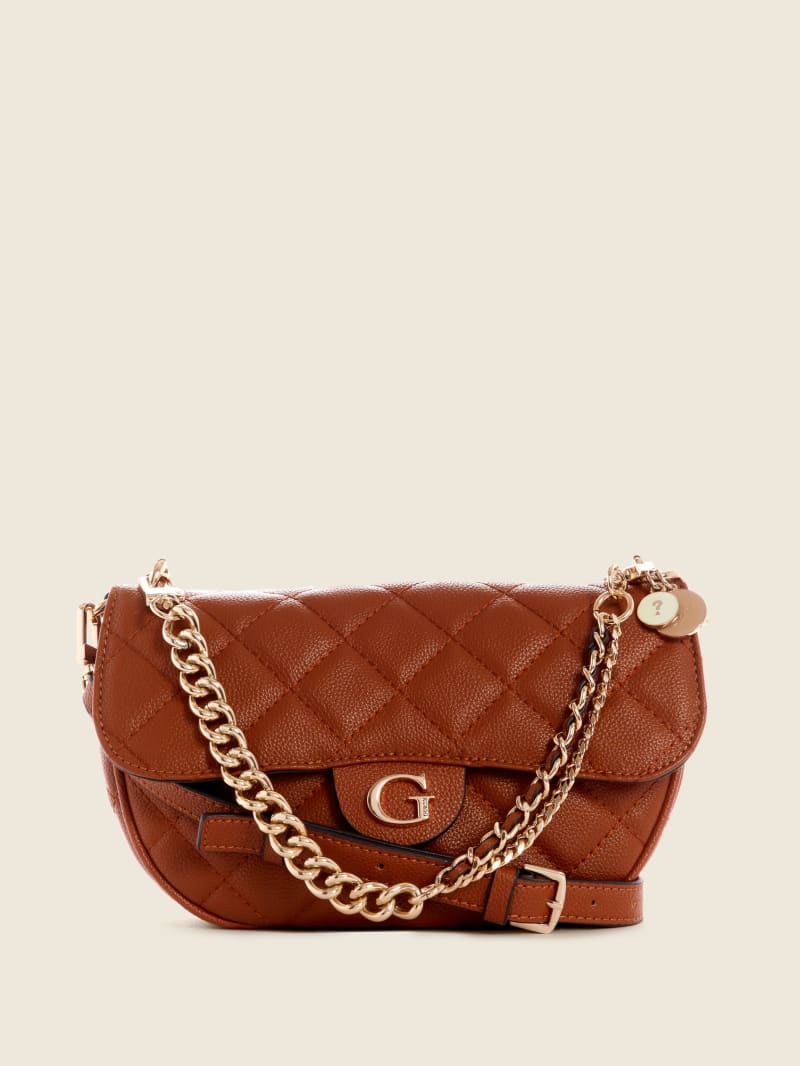 Brown Women's Guess Gillian Quilted Flap Crossbody Bags | 8604213-KL