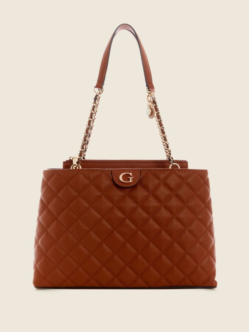 Brown Women's Guess Gillian Quilted High Society Satchel Bags | 8420175-YA