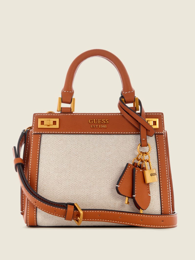 Brown Women's Guess Katey Canvas Satchel Bags | 0928745-WQ