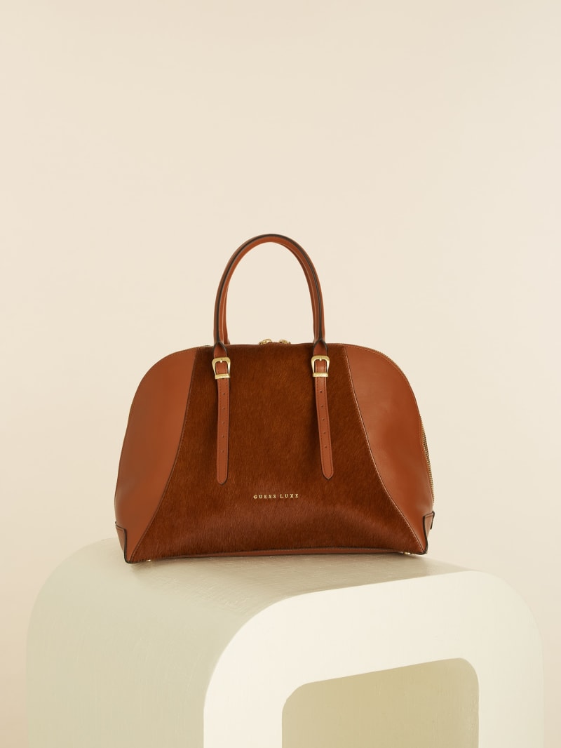 Brown Women's Guess Lady Luxe Leather Dome Tote Bags | 1246570-XM