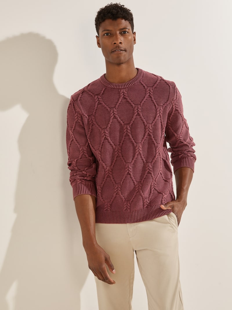 Burgundy Men's Guess Dawson Cable Knit Sweaters | 4930217-GY