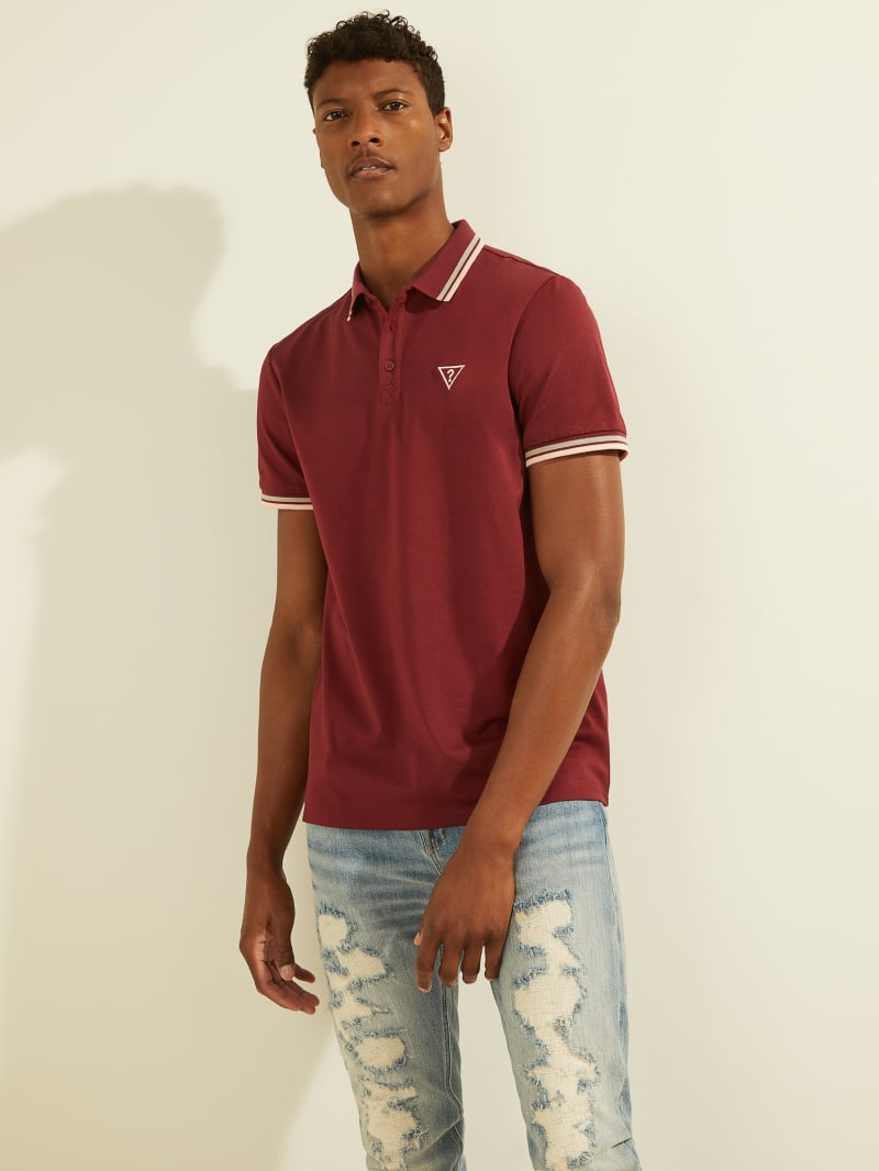 Burgundy Men's Guess Sports Pique Logo Shirts | 0379846-AW