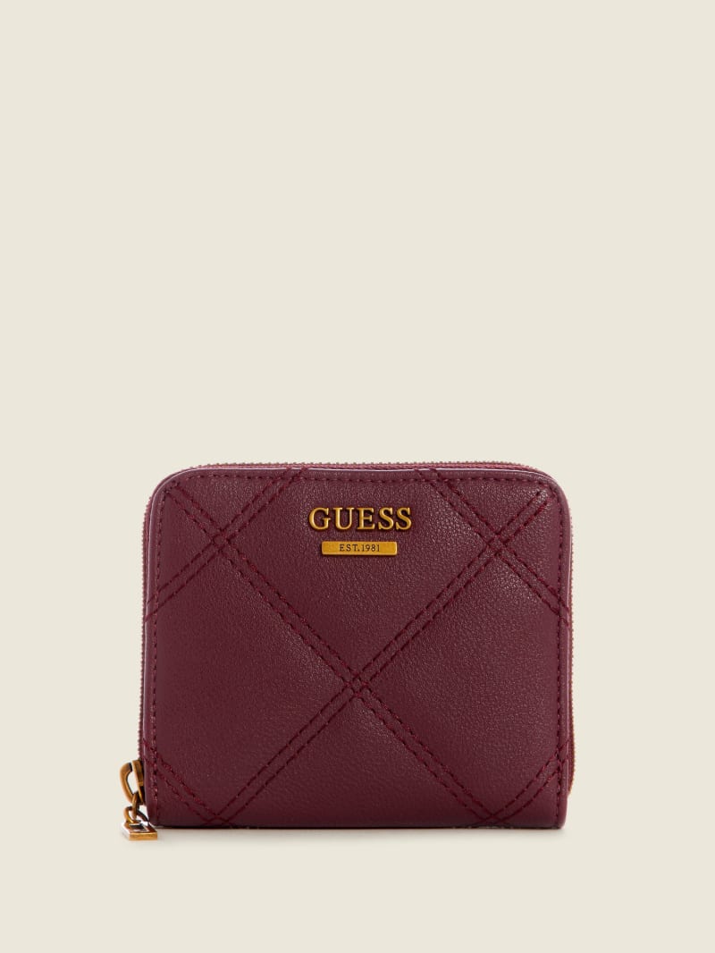 Burgundy Women's Guess Katey Small Zip-Around Satchel Bags | 9423670-WJ