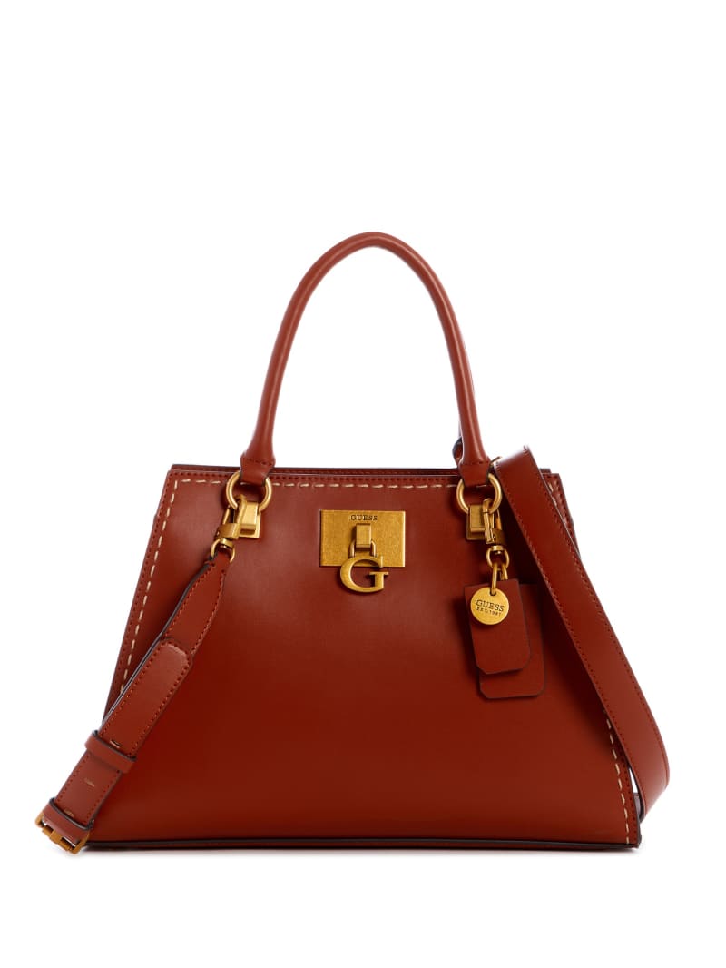 Burgundy Women's Guess Stephi Girlfriend Satchel Bags | 9154067-EH