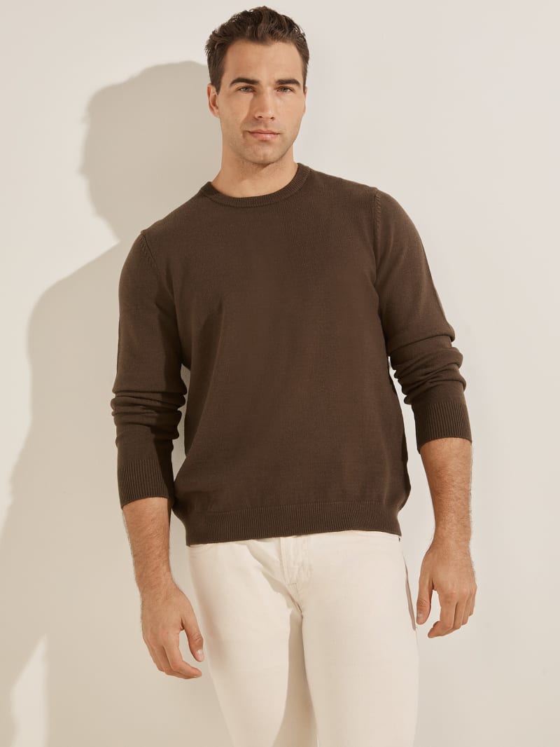 Chocolate Men's Guess Eco Liam Crew Sweaters | 4576912-YW