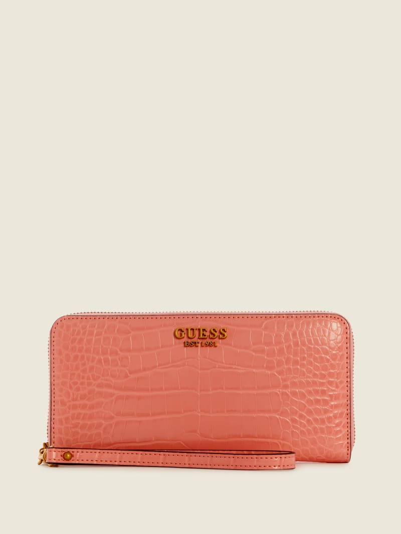 Coral Women's Guess Laurel Large Zip-Around Wallets | 8637025-BE