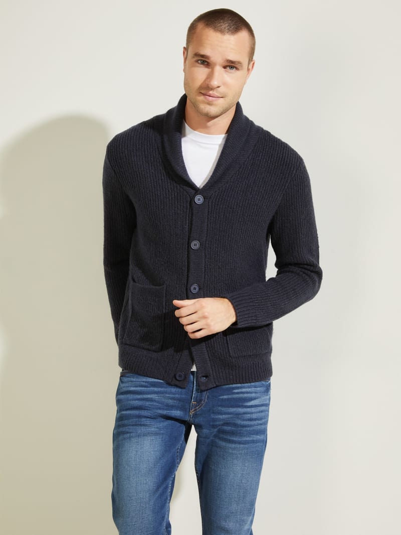 Deep Blue Men's Guess Declan Shawl Cardigan Sweaters | 3108795-DL