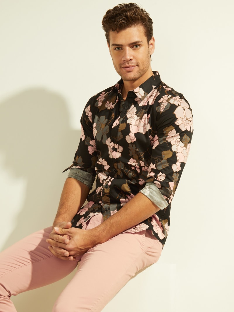 Flower Men's Guess Luxe Elm Floral Shirts | 1462597-UY