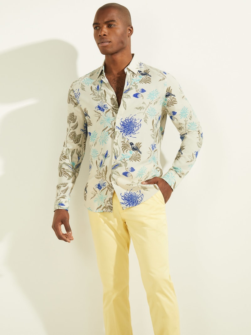 Flower Men's Guess Printed Italian Notched Cuff Shirts | 9761402-EX