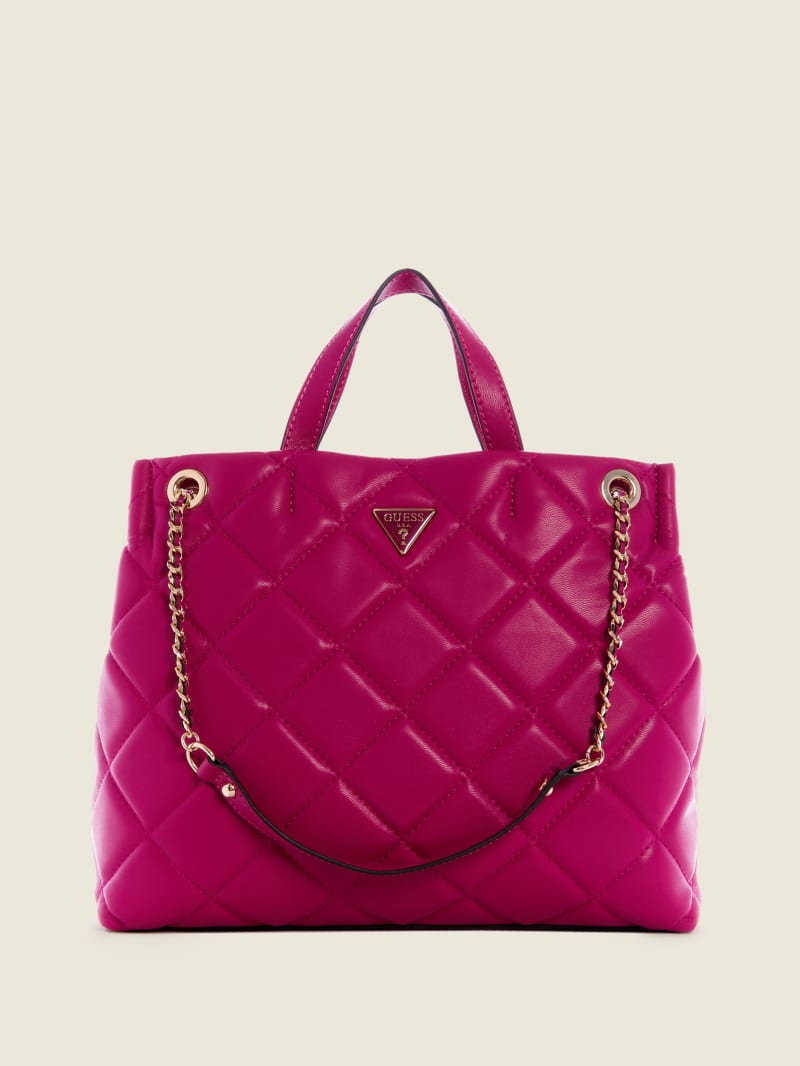 Fuchsia Women's Guess Cessily Girlfriend Tote Bags | 3456078-XK