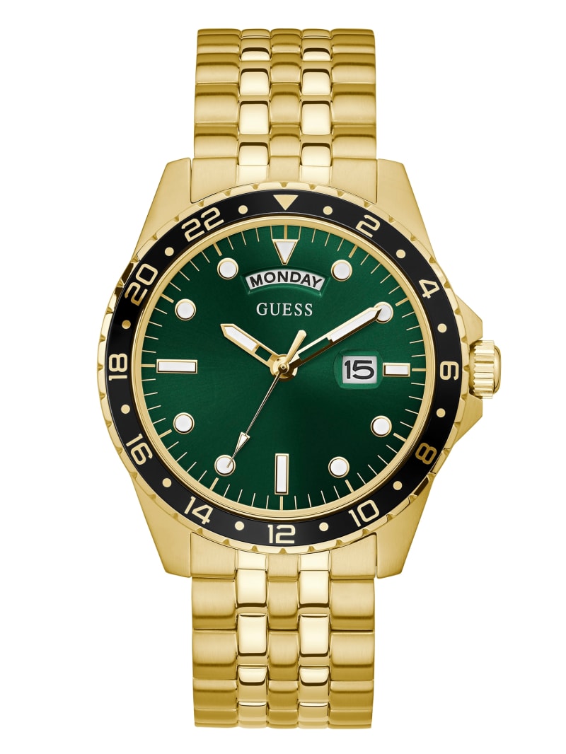 Gold Men's Guess Gold-Tone And Green Sport Watches | 8206197-ZJ