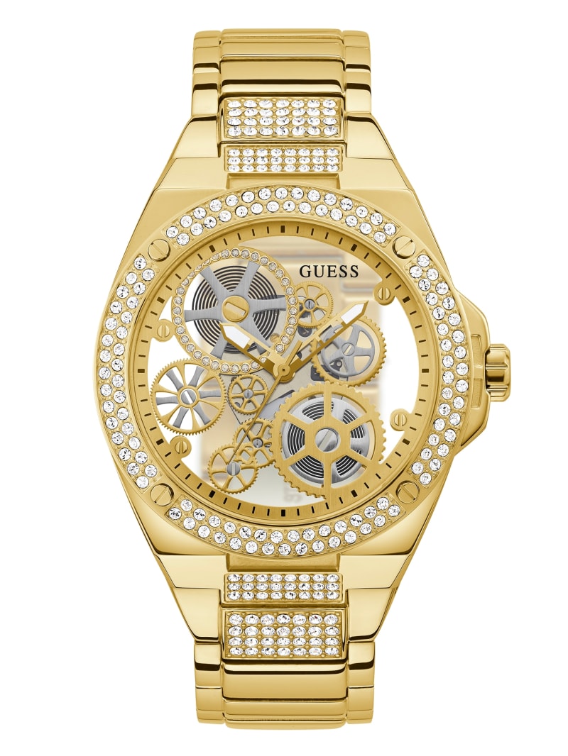 Gold Men's Guess Gold-Tone Exposed Dial Analog Watches | 5847169-YK