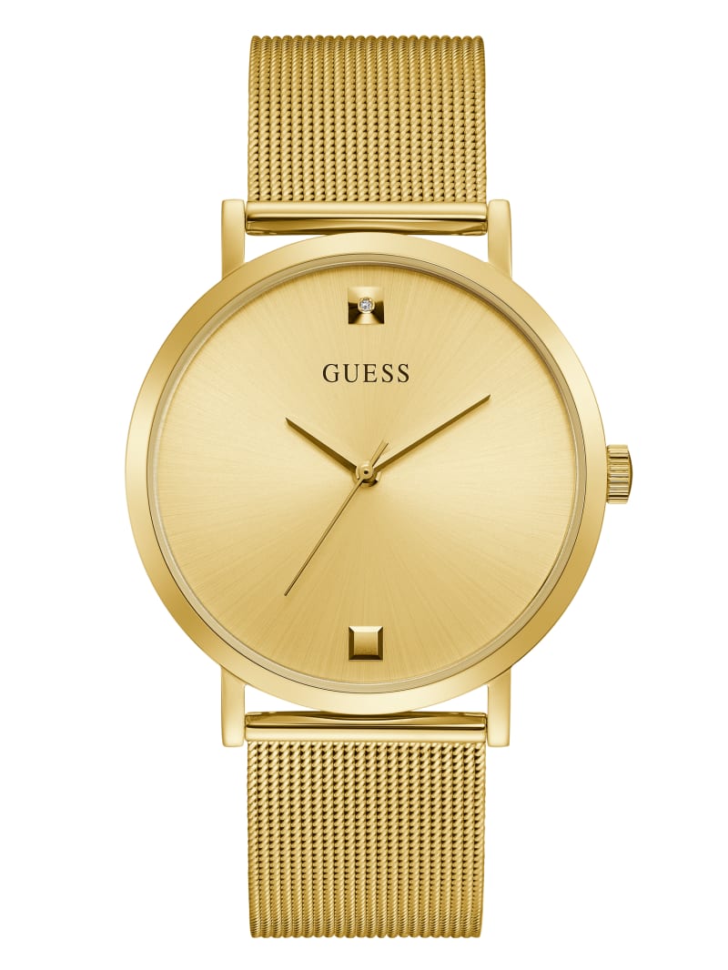 Gold Men's Guess Gold-Tone Mesh Diamond Analog Watches | 8793645-PV