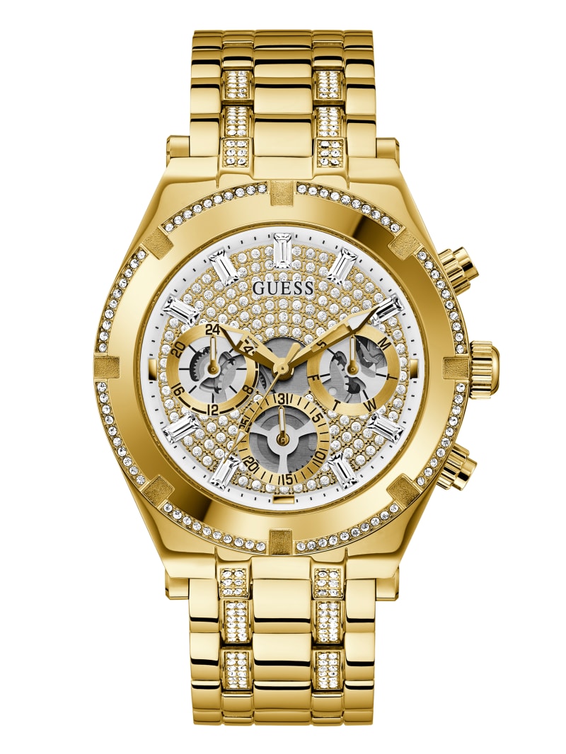 Gold Men's Guess Gold-Tone Rhinestone Multifunction Watches | 5691408-EP