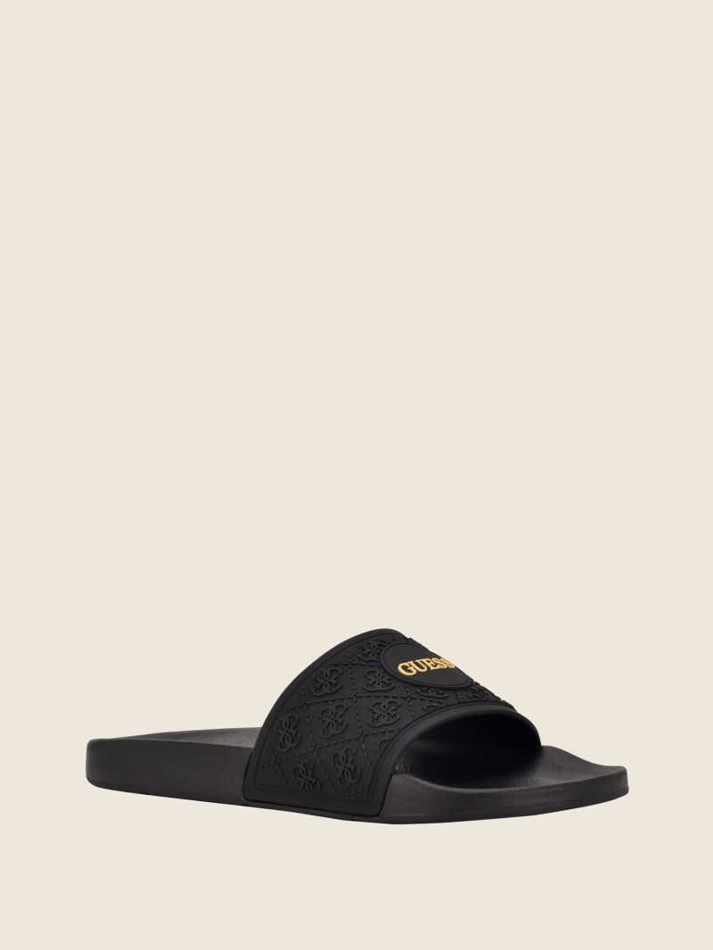 Gold Men's Guess Logo Print Slides | 4185296-AC