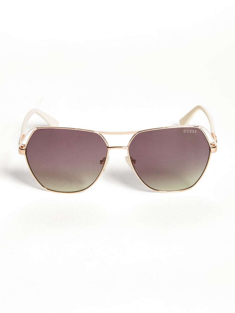 Gold Women's Guess Geometric Aviator Sunglasses | 3598017-QY