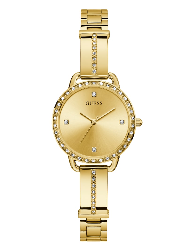 Gold Women's Guess Gold-Tone Crystal Analog Watches | 2631708-UA