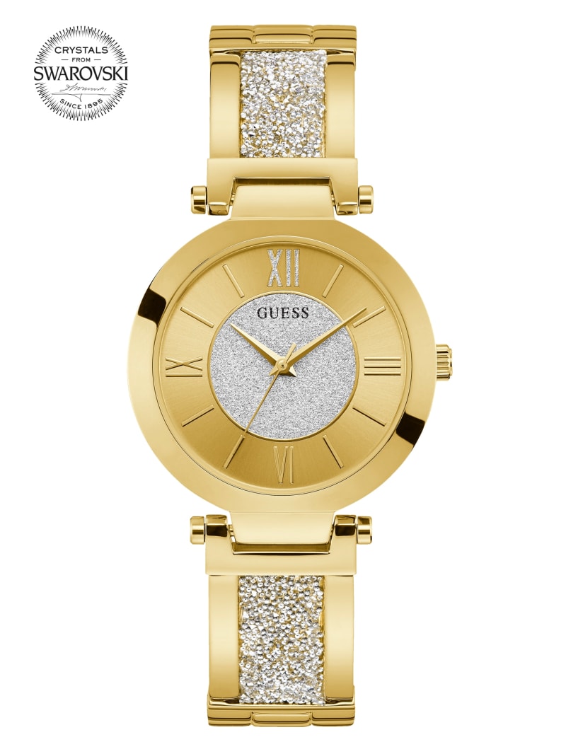 Gold Women's Guess Gold-Tone Crystal Bangle Analog Watches | 0368927-OC