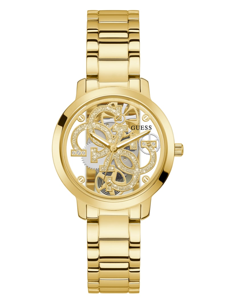 Gold Women's Guess Gold-Tone Quattro G Clear Analog Watches | 6098271-ME