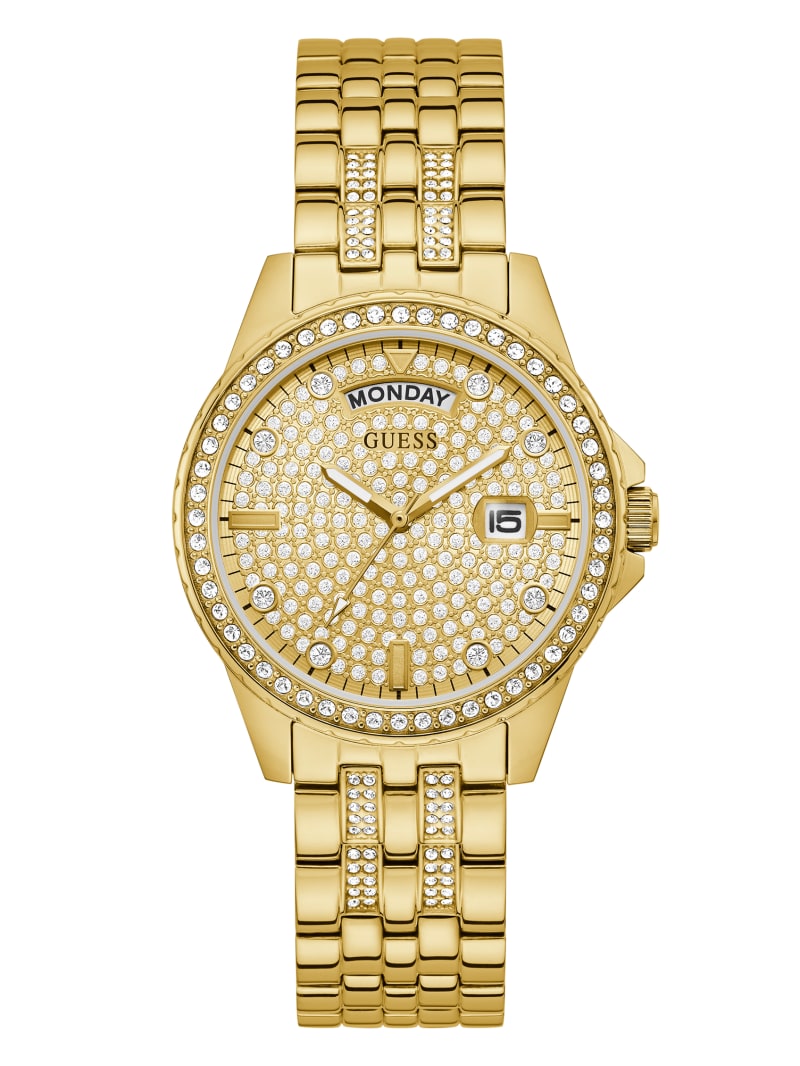 Gold Women's Guess Gold-Tone Rhinestone Analog Watches | 7981546-FN