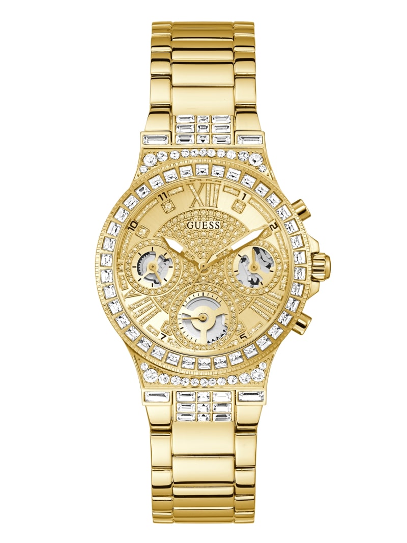 Gold Women's Guess Gold-Tone and Rhinestone Multifunction Watches | 6831759-WT