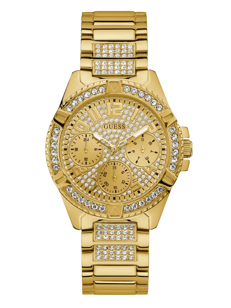 Gold Women's Guess Rhinestone Gold-Tone Multifunction Watches | 9271468-BF