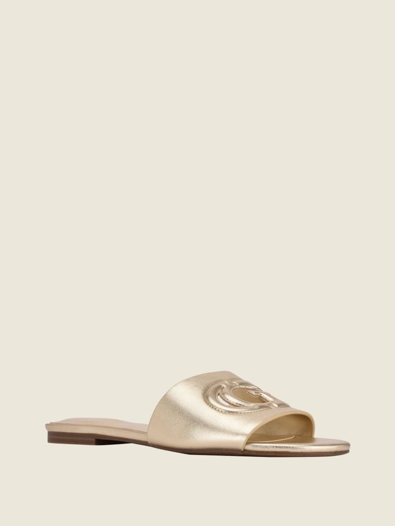 Gold Women's Guess Tashia Logo Slides | 6529038-SI