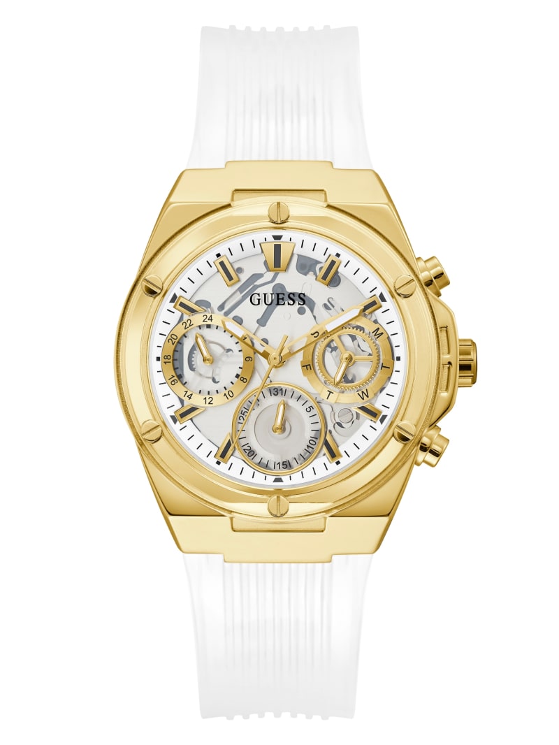 Gold Women's Guess White and Gold-Tone Multifunction Watches | 8291754-IU