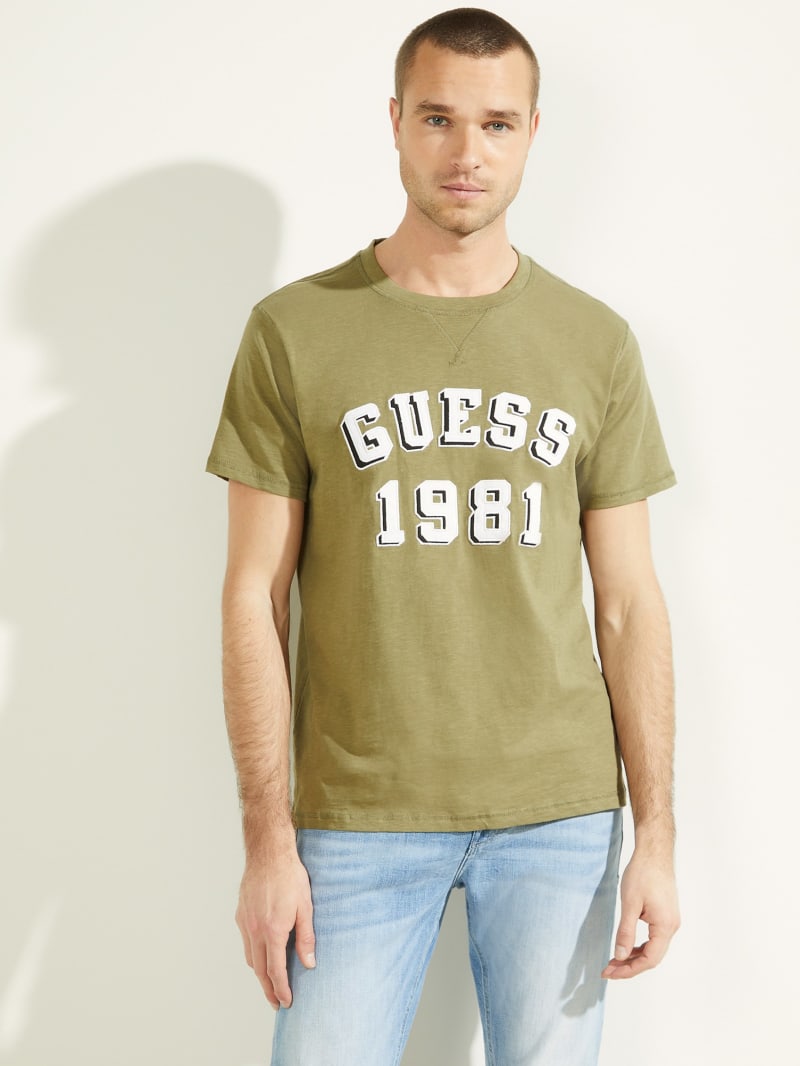 Green Men's Guess Academy Tee T Shirts | 9450782-SN