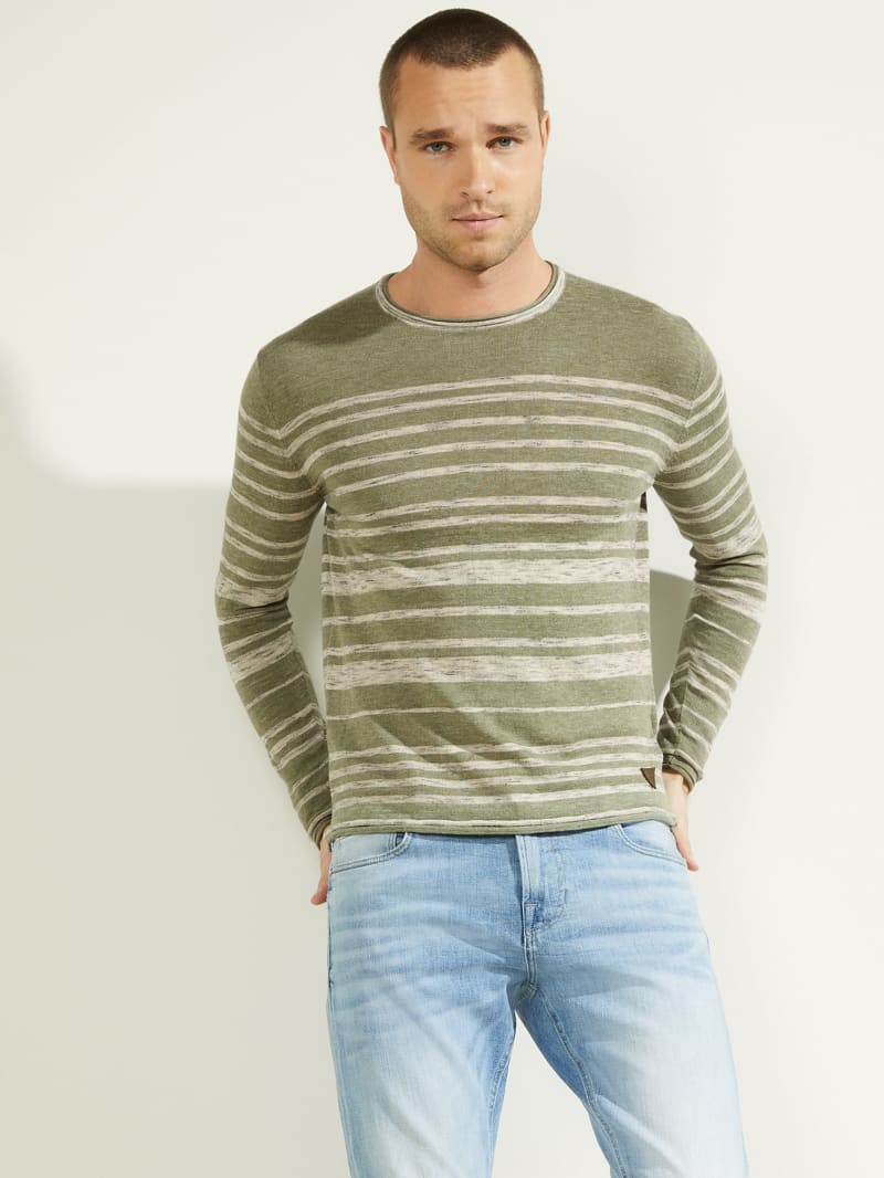 Green Men's Guess Nimbus Striped Sweaters | 9021543-VJ