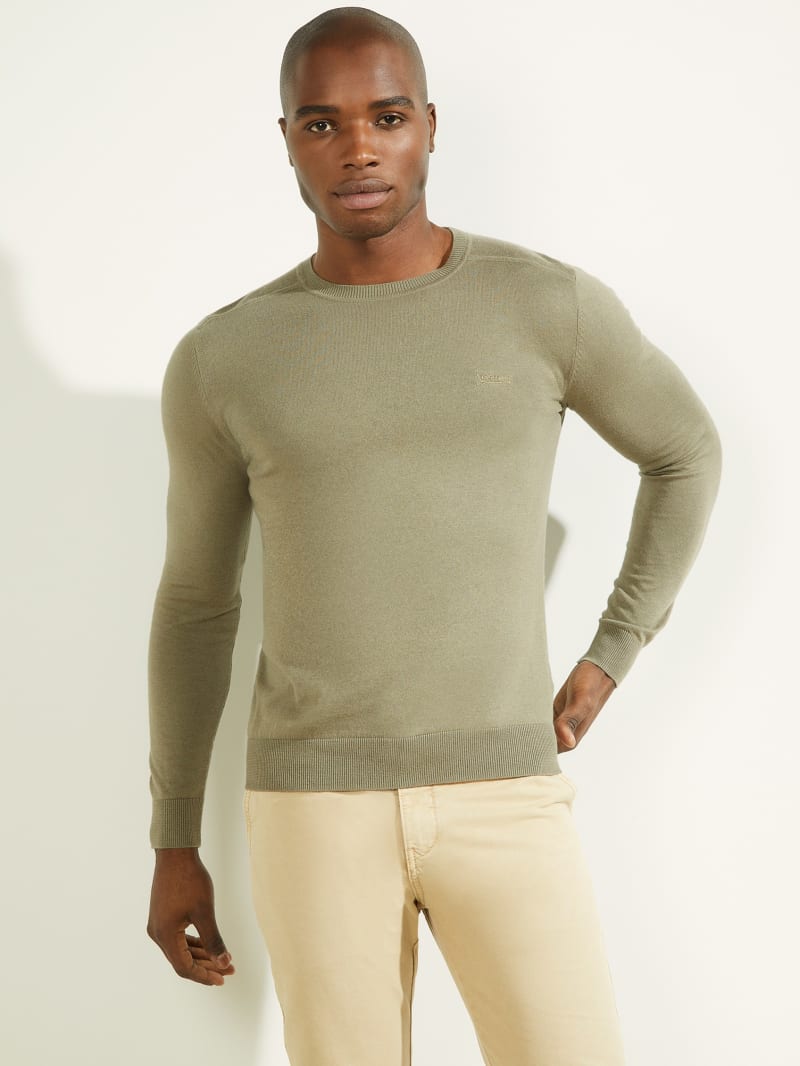 Green Men's Guess Norman Silk-Blend Sweaters | 2495380-IK