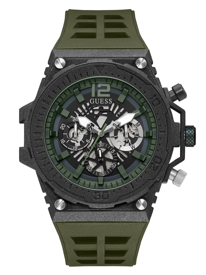 Green Men's Guess Olive and Exposed Dial Multifunction Watches | 7104983-OG