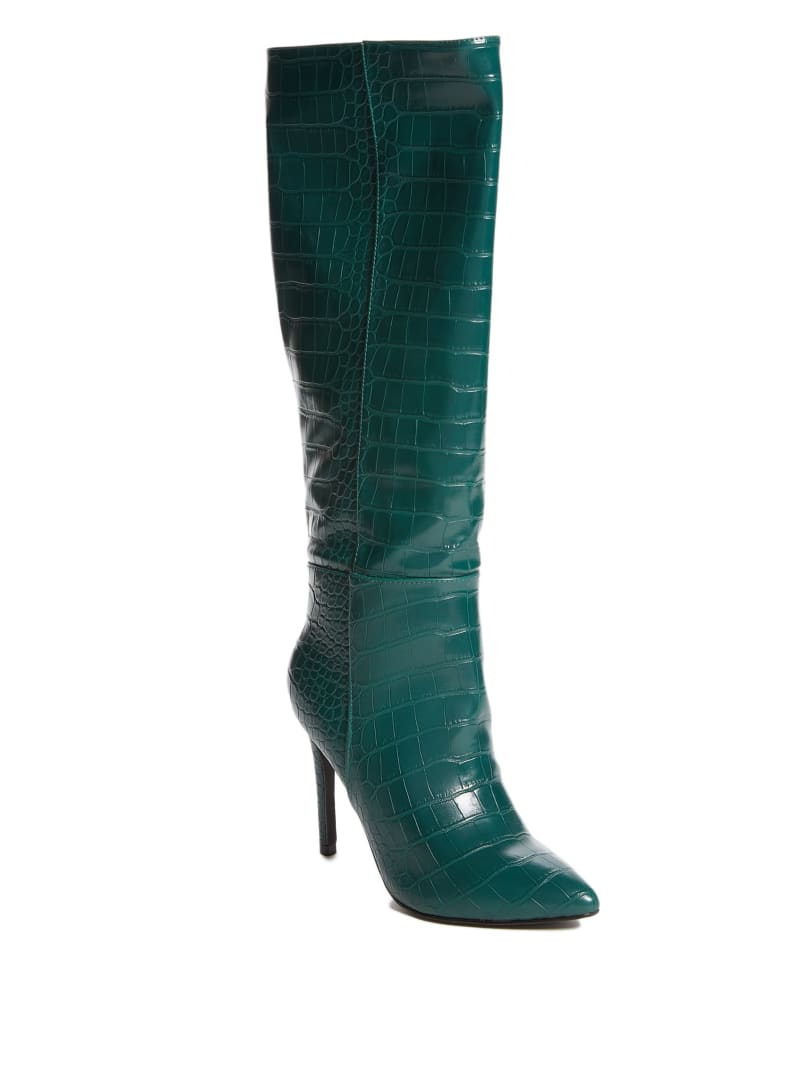 Green Women's Guess Croc Knee-High Boots | 6097124-HC