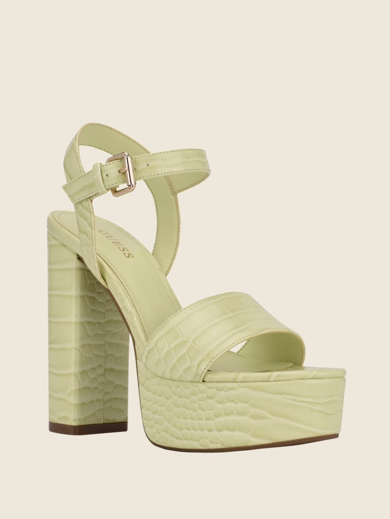 Green Women's Guess Gabeli Croc Platform Heels | 8462917-YF