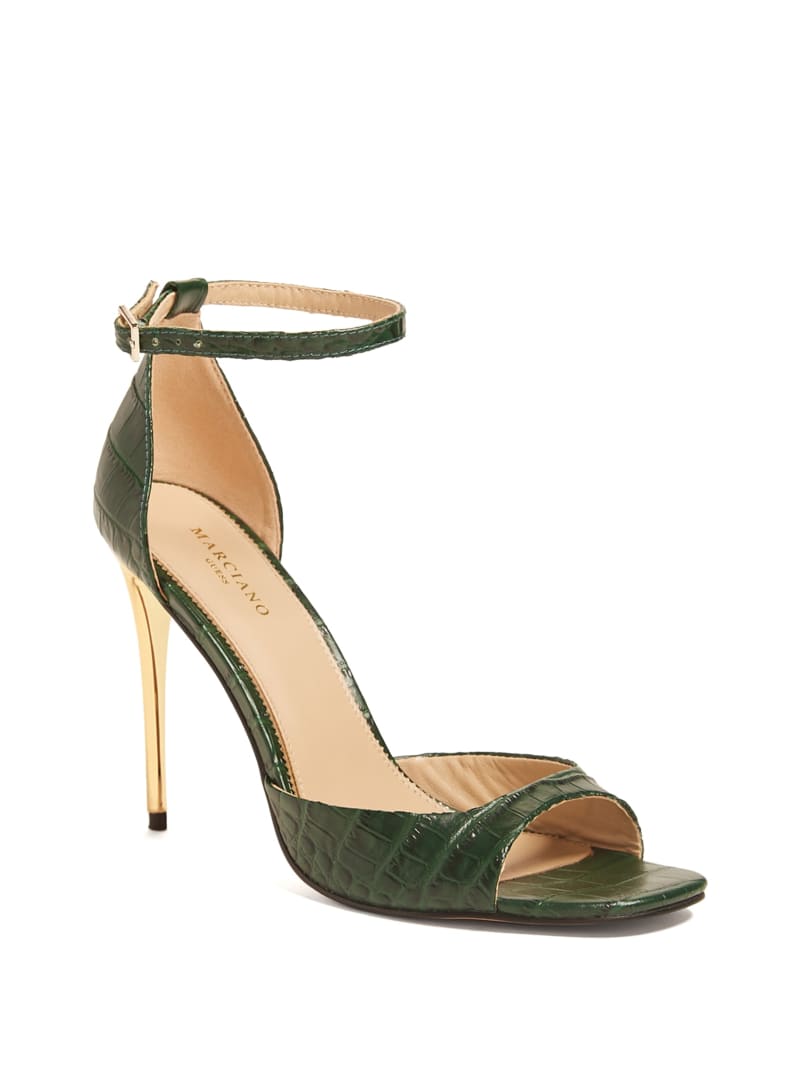 Green Women's Guess Heeled Peep-Toe Sandals | 0832196-GL