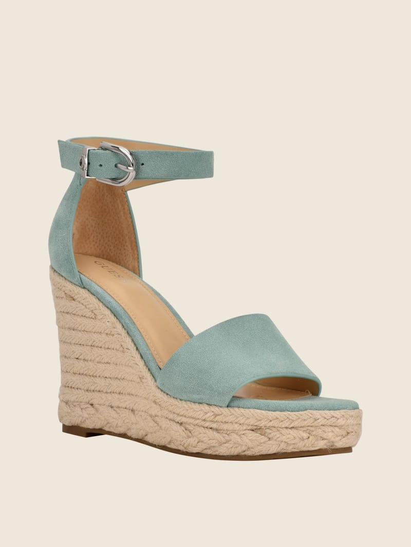 Green Women's Guess Hidy Suede Espadrille Wedges | 2153780-RV