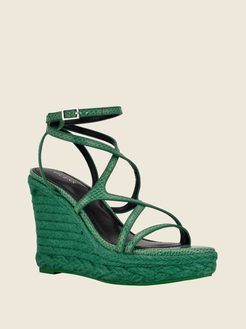 Green Women's Guess Hirani Strappy Espadrille Wedges | 9683052-WA