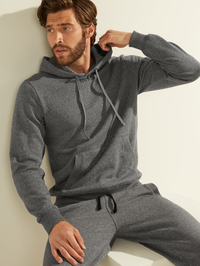 Grey Men's Guess Eco Roy Embroidered Logo Hoodie | 0418732-FA