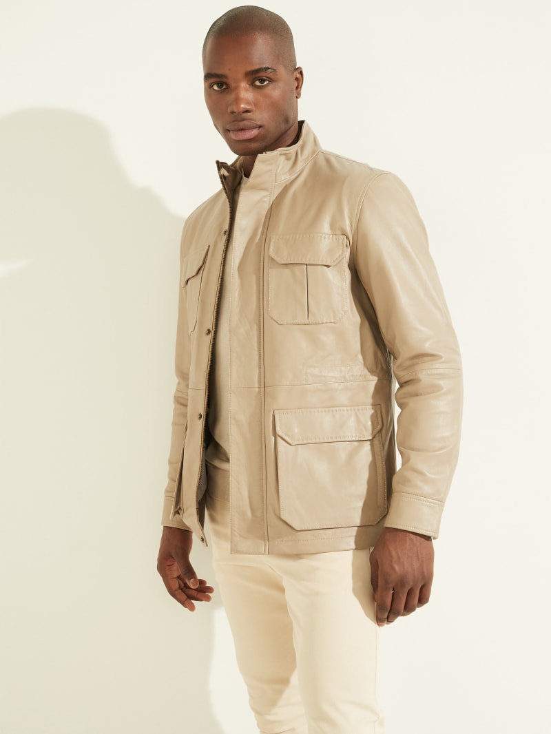 Grey Men's Guess Leather Field Jackets | 3418507-LY