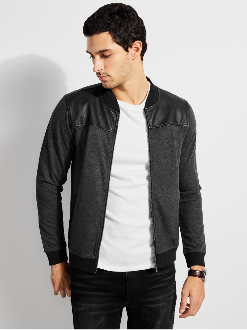 Grey Men's Guess Mock-Neck Faux-Leather Jackets | 3289175-LD