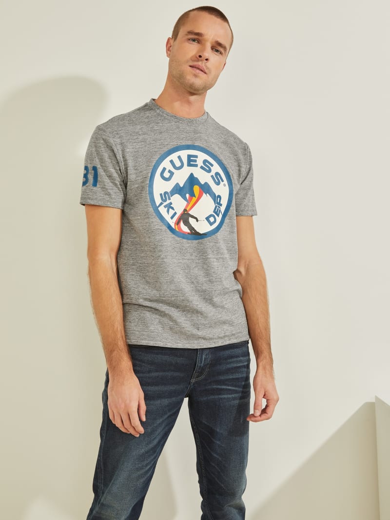 Grey Men's Guess Mountian Ski Tee T Shirts | 6987120-XP