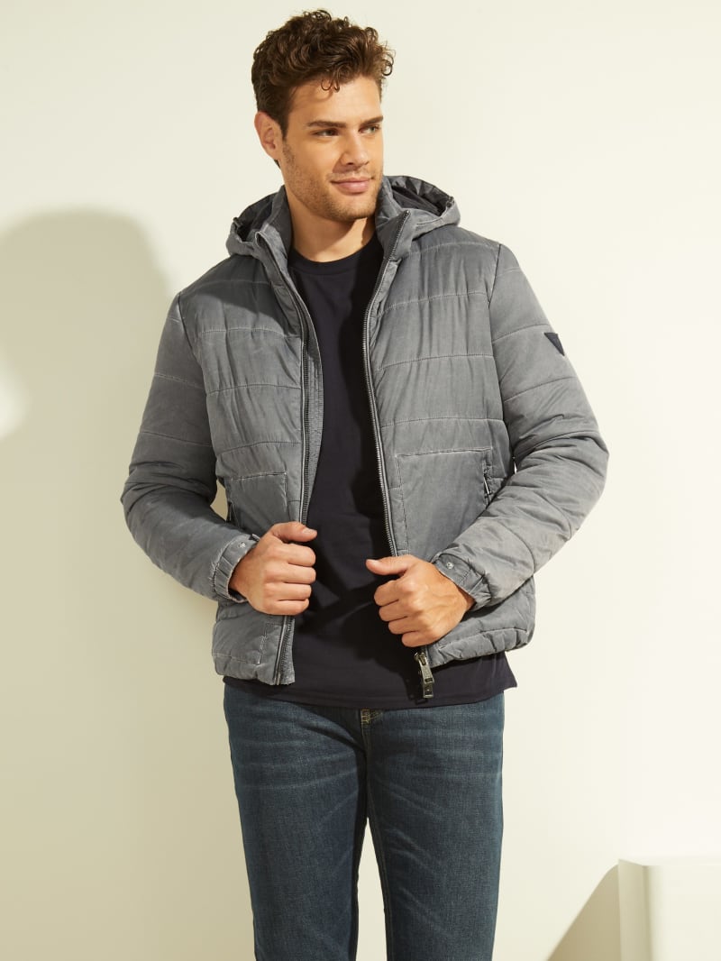 Grey Men's Guess Treated Puffer Jackets | 5967482-BC