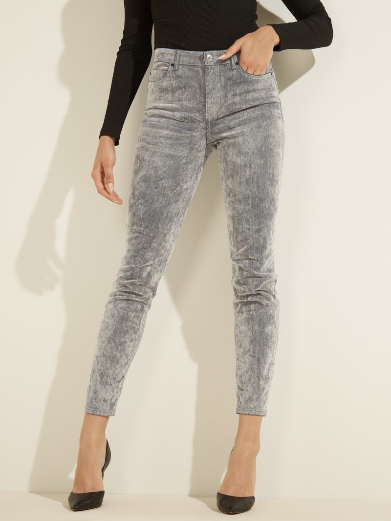 Grey Women's Guess 1981 Velvet Flocked Skinny Pants | 7904568-JD