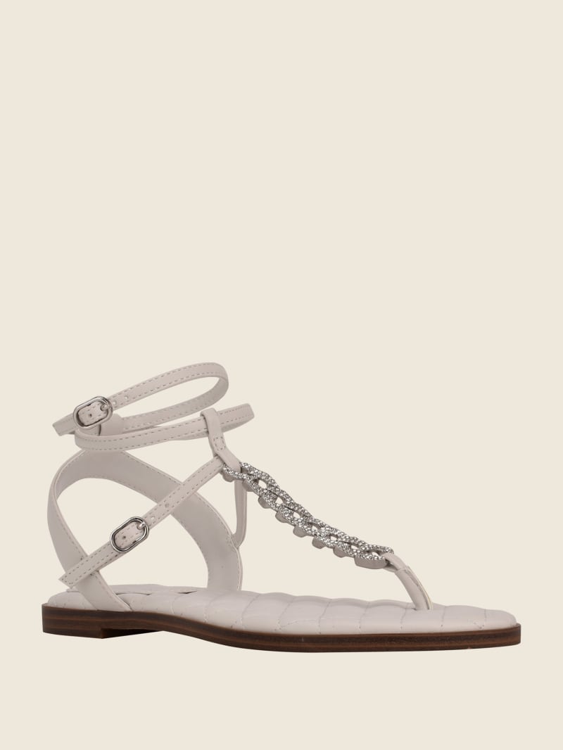 Grey Women's Guess Brighti Chain T-Strap Sandals | 7264813-BD