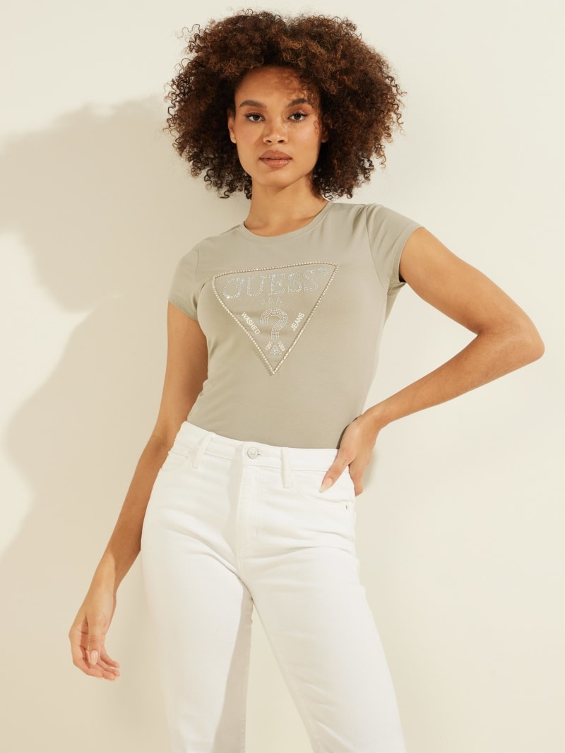 Grey Women's Guess Embellished Logo Tee Tops | 2639840-FS