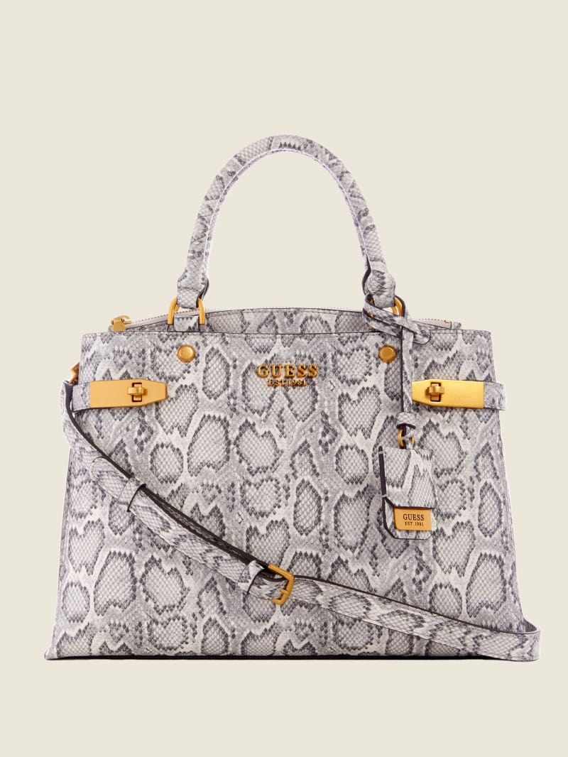 Grey Women's Guess Zadie Python Girlfriend Satchel Bags | 8492703-EW